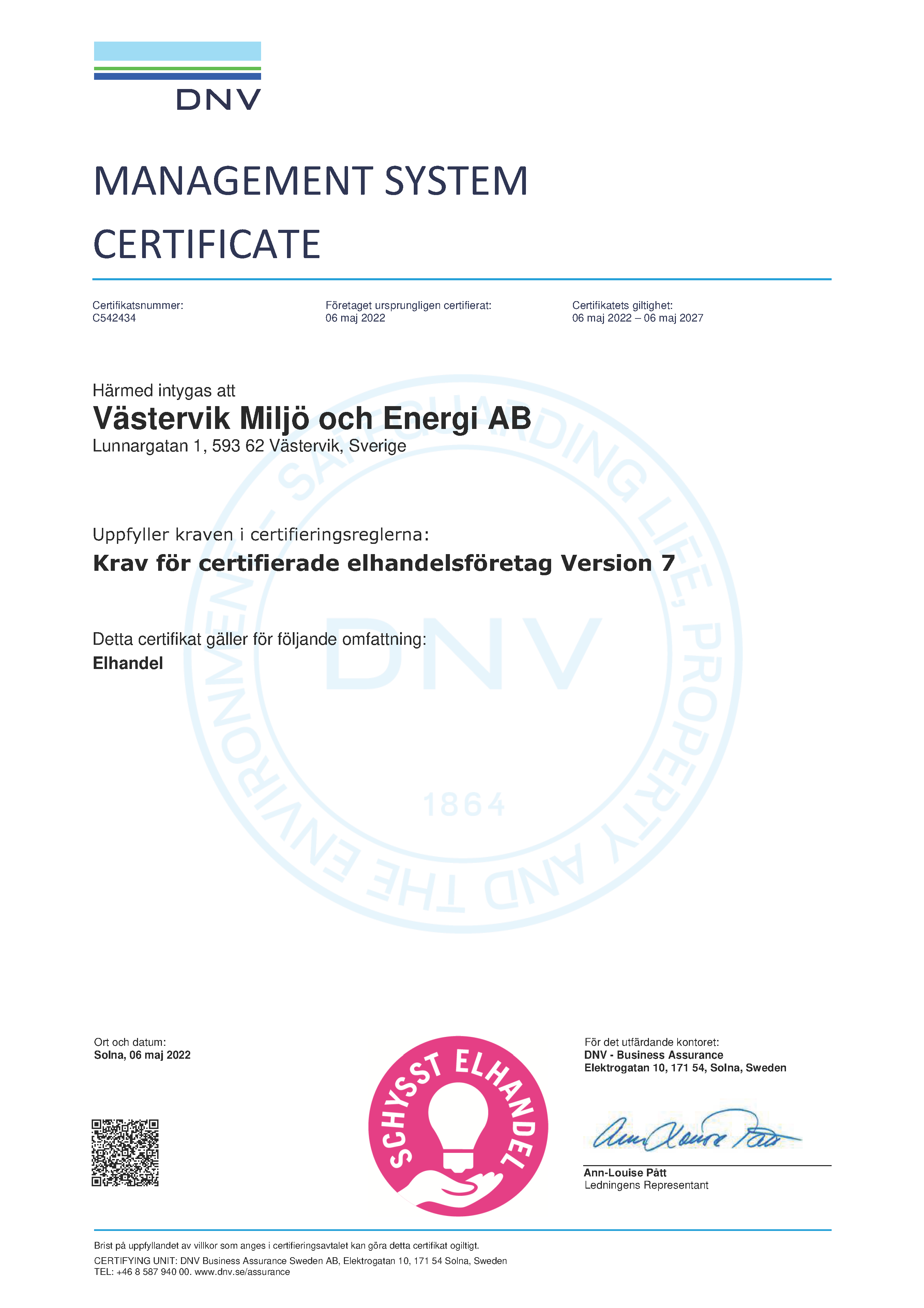 certifikat elhandel